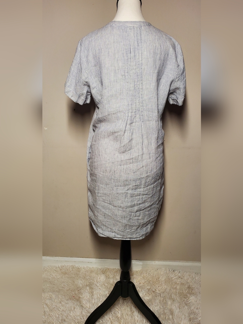 Quince Pale Blue Pintuck Linen Mini Dress - Picture 10 of 14